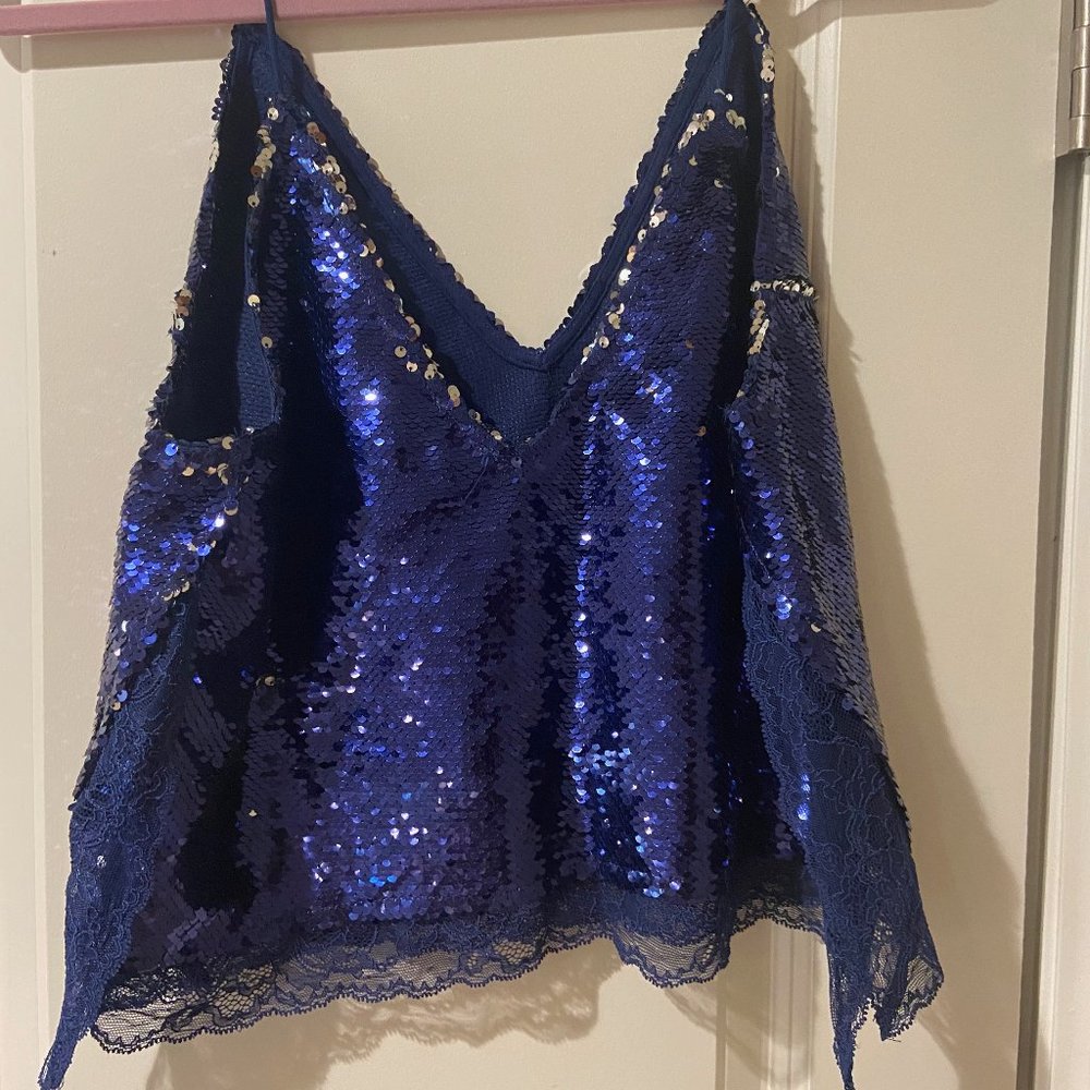 Free People Navy Sequin Tank